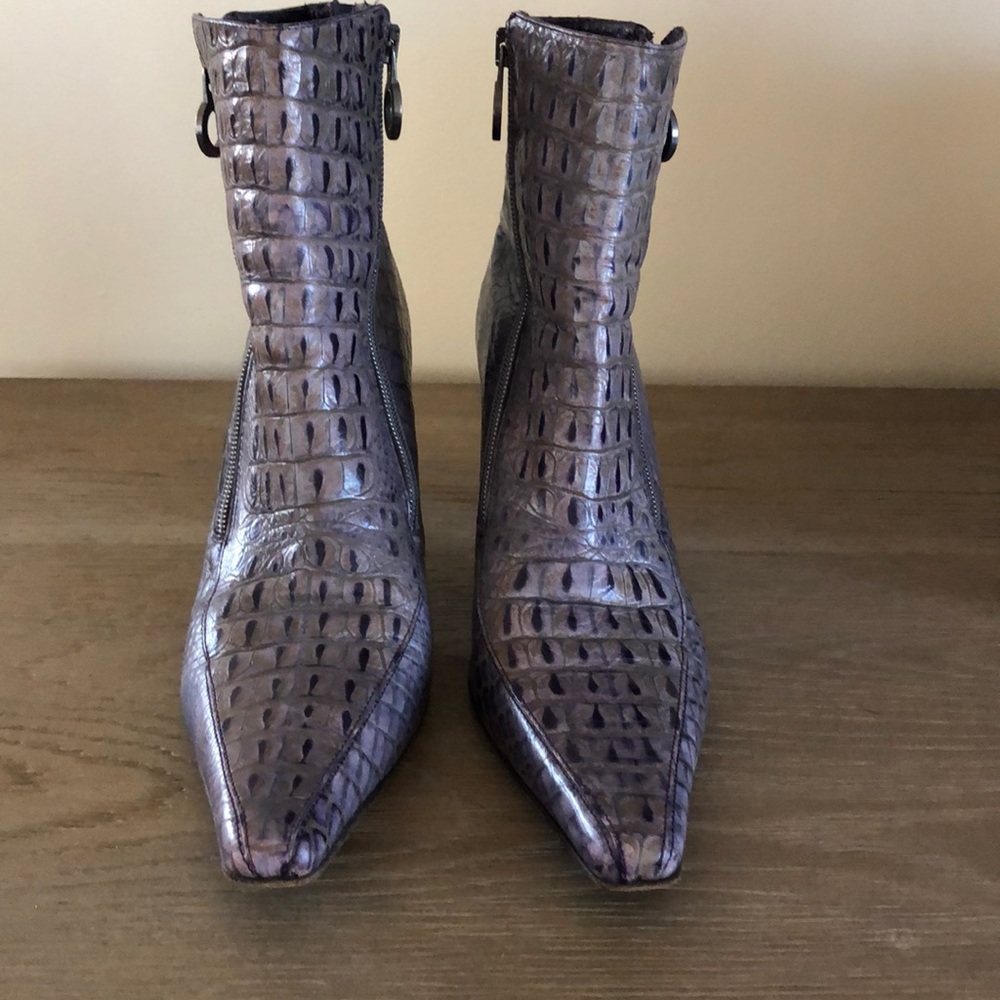 Donald J Pliner leather booties alligator prints